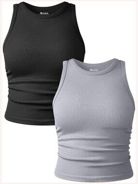 2 Piece Crop Tank Tops Crew Neck Sleeveless Casual Yoga Camis Set